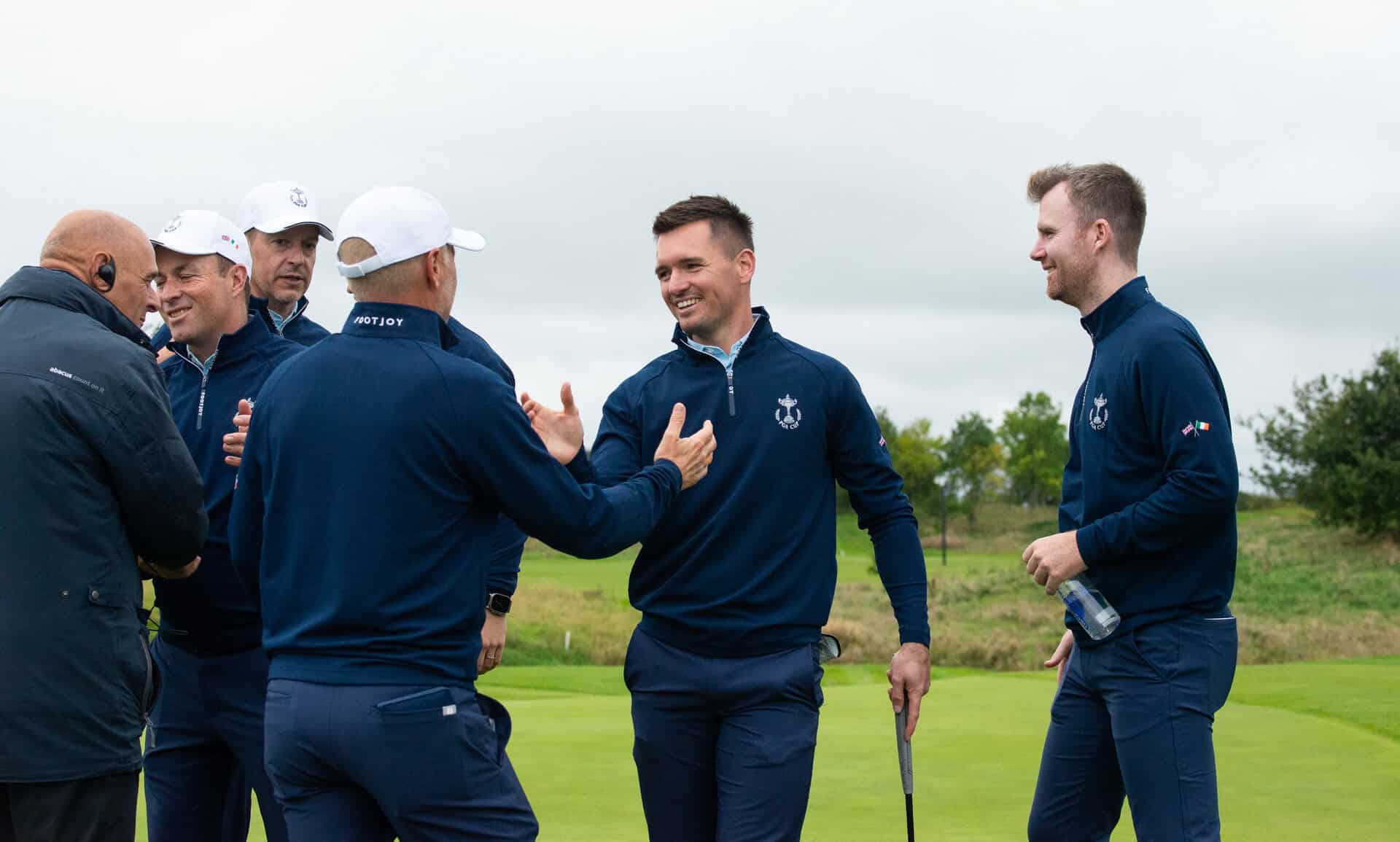 Team GB&I celebrates following Sunday's play at the 2026 PGA Cup at The K Club | Source: Irish Golfer for The PGA