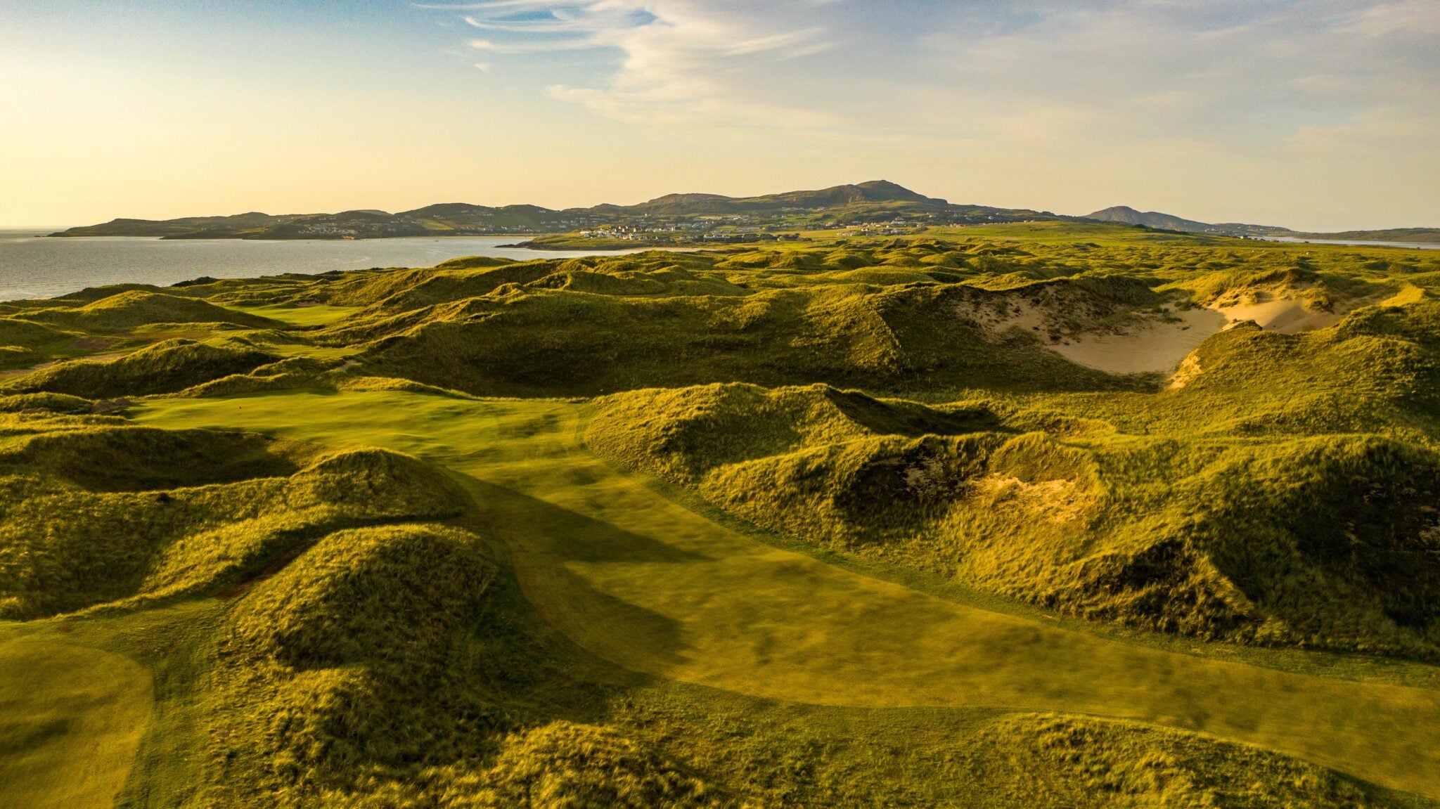 The par-4 2nd at St Patrickâs Links â with Sheephaven Bay beyond